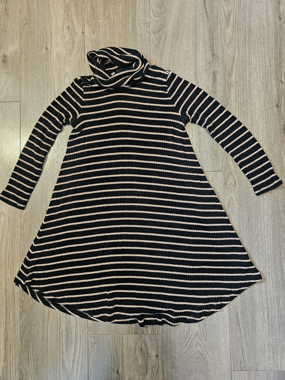 Women's Black & Tan Striped Turtleneck Dress